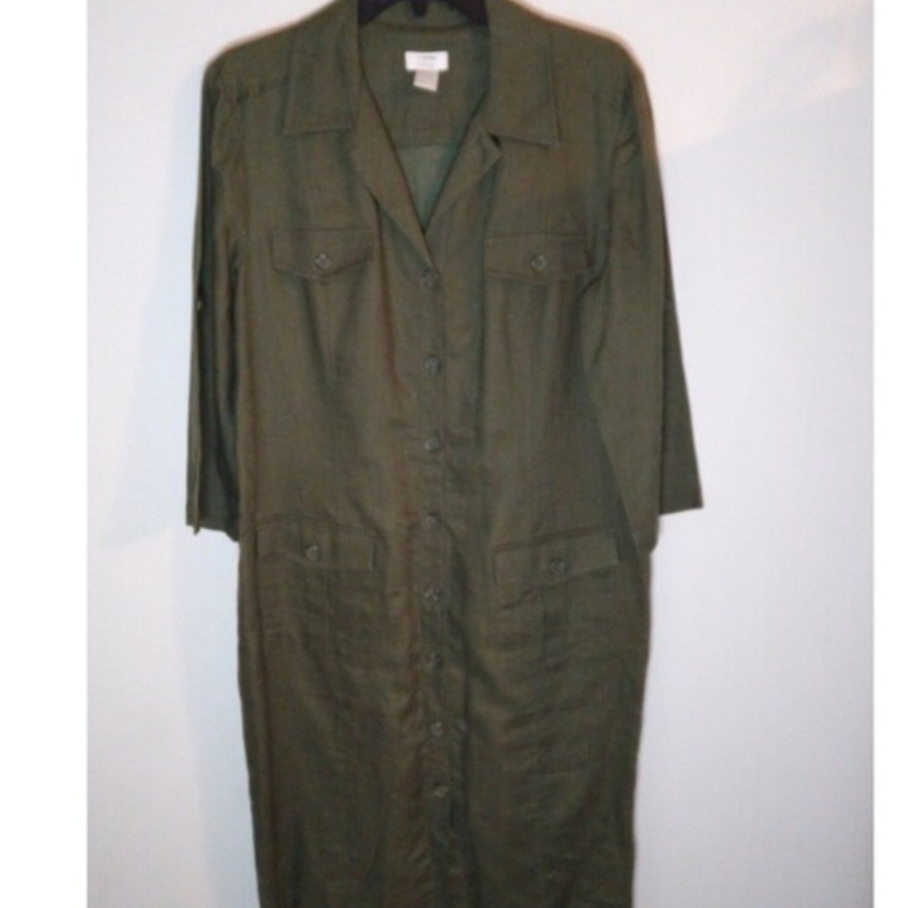 Address maggy 100% linen Midi Dress Sz 14 Olive Green classy outdoorsy